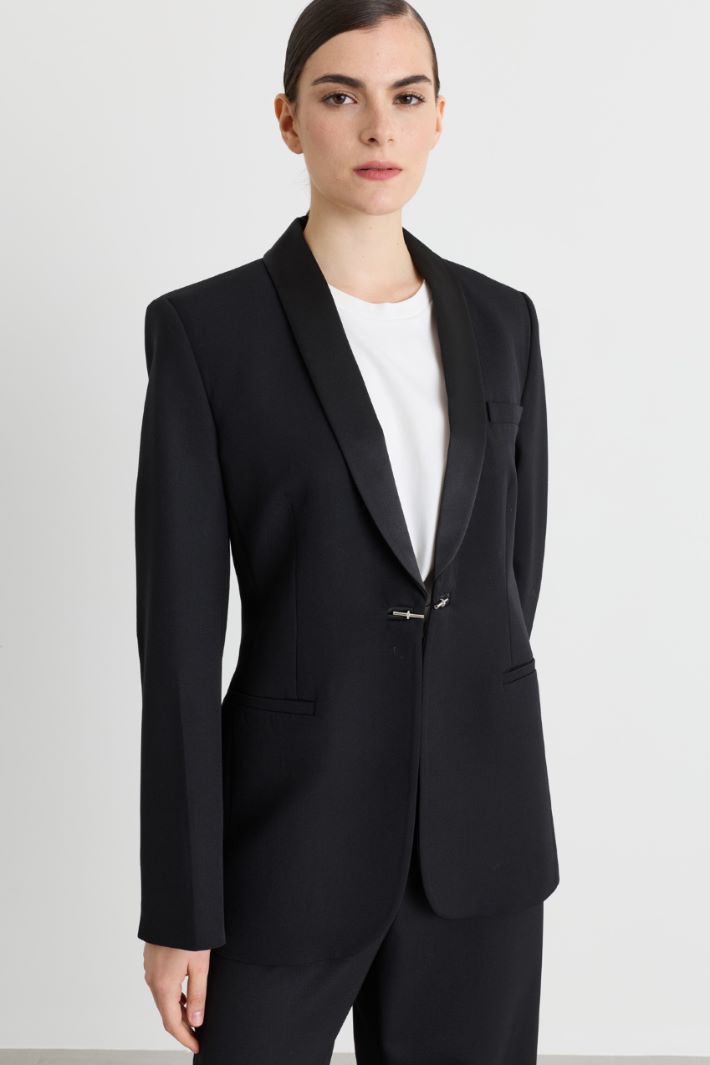 Gabardine and Satin Tuxedo Blazer - BLACK - Intrend - 2