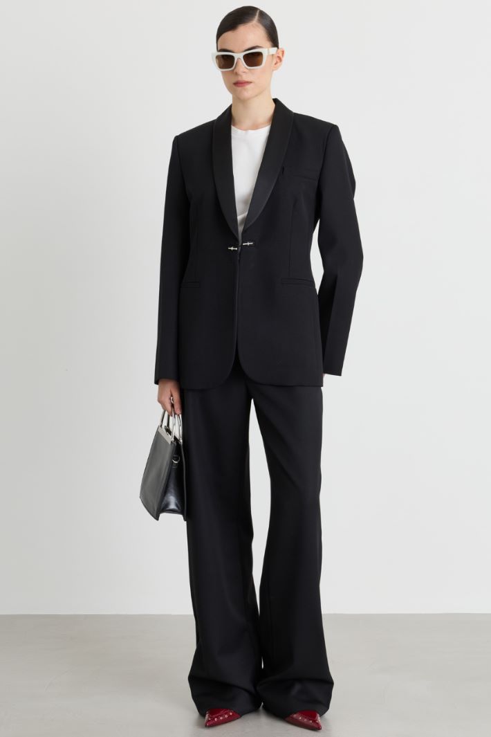 Gabardine and Satin Tuxedo Blazer - BLACK - Intrend