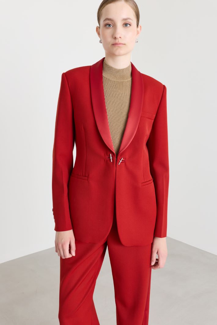 Blazer smoking in gabardina e raso - ROSSO - Intrend - 2