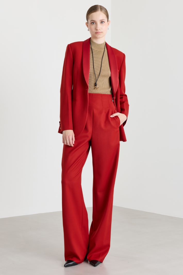 Blazer smoking in gabardina e raso - ROSSO - Intrend