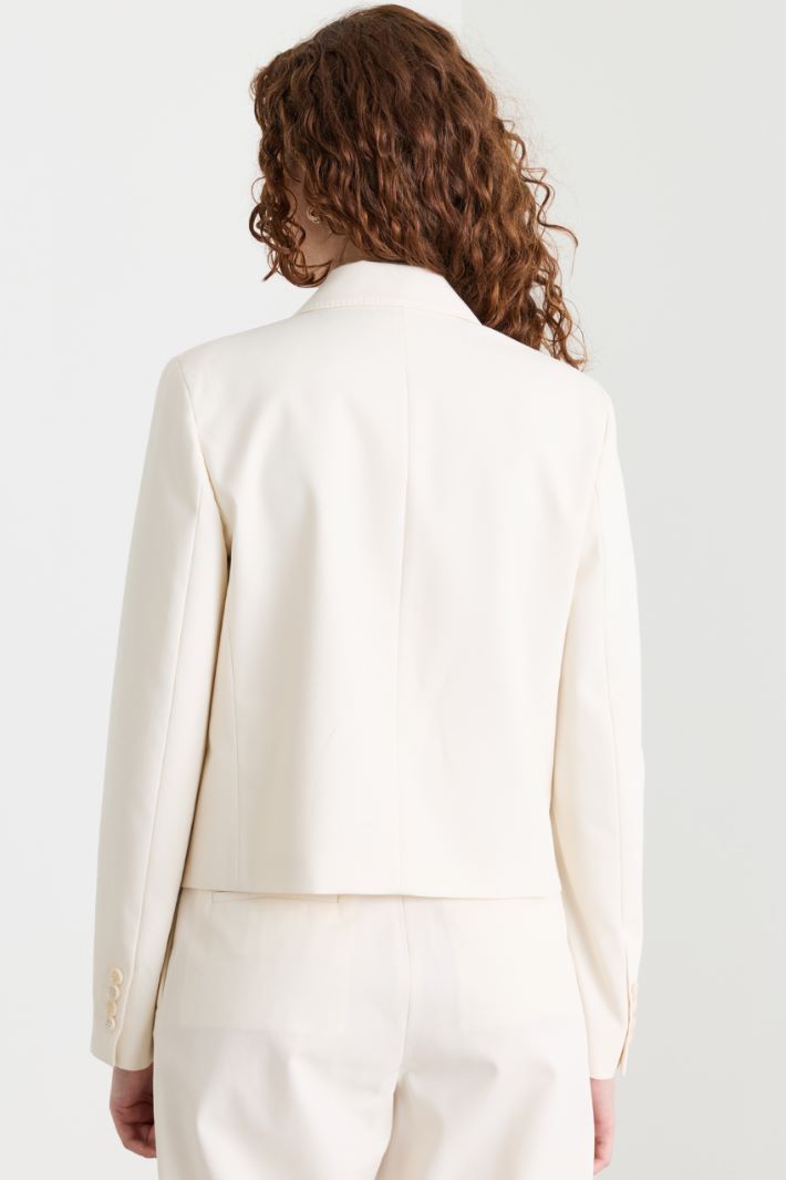 Cropped twill jacket with maxi bow - WHITE - Intrend - 4