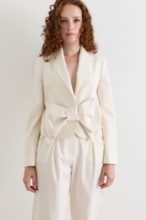Cropped twill jacket with maxi bow - Intrend
