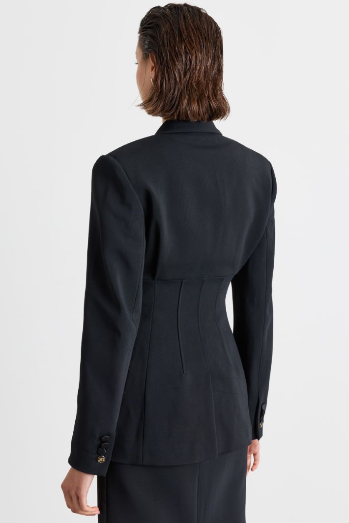 Fitted cady jacket with satin accents - BLACK - Intrend - 4