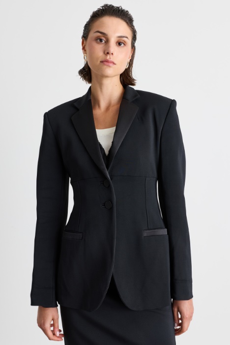 Fitted cady jacket with satin accents - Intrend