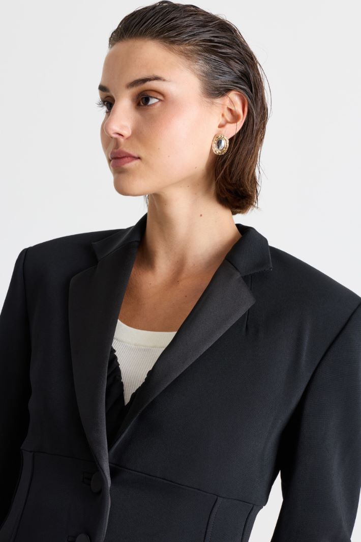 Fitted cady jacket with satin accents - BLACK - Intrend - 3