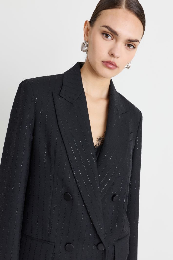 Double-breasted serge blazer - BLACK - Intrend - 3