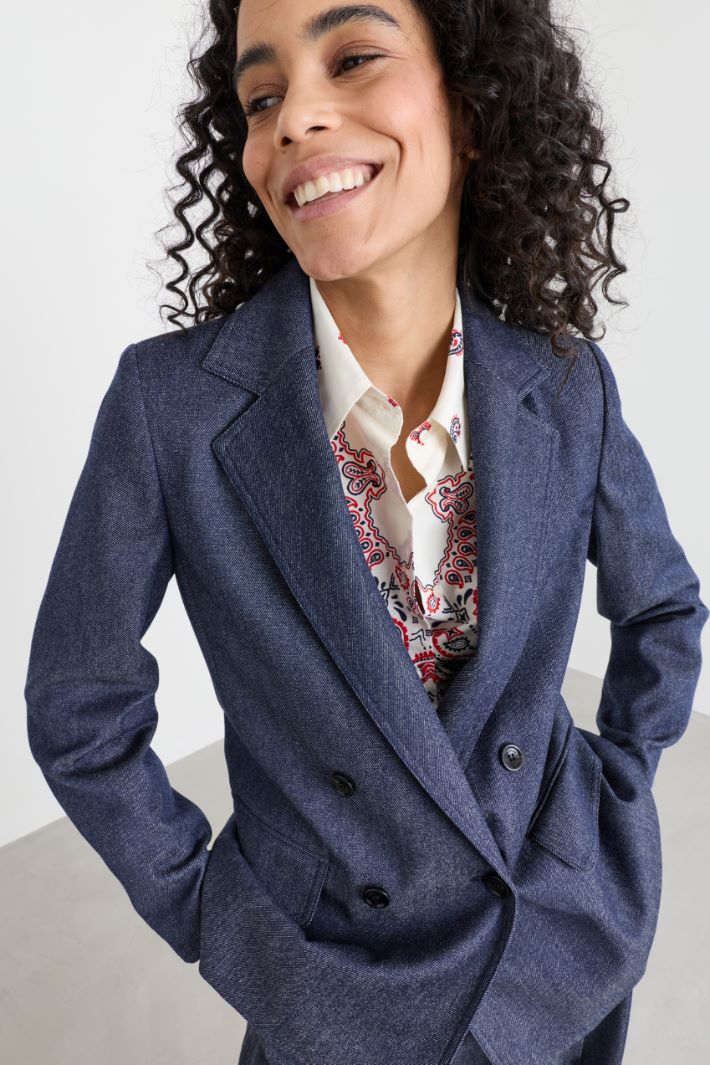 Denim-effect blazer - BLUE - Intrend - 3