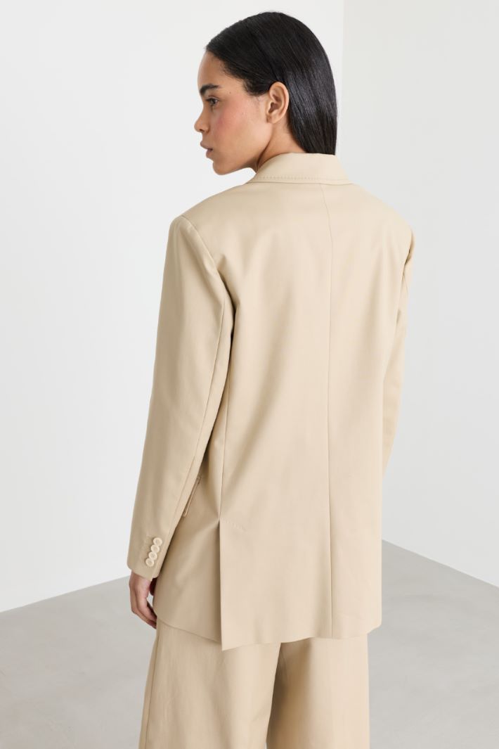 Double-Breasted Blazer in Stretch Canvas - CAMEL - Intrend - 4