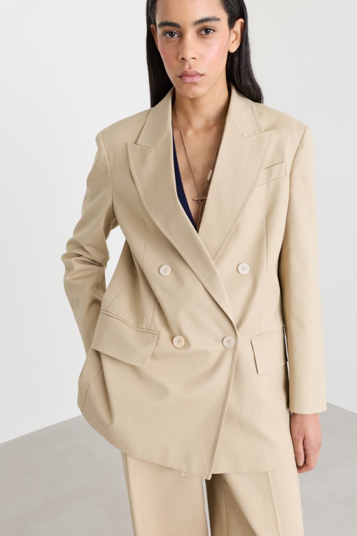 Double-Breasted Blazer in Stretch Canvas - CAMEL - Intrend - 3