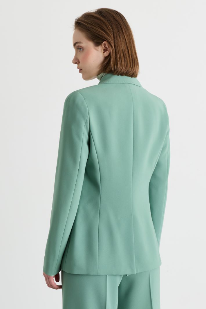Single-Breasted Cady Blazer - GREEN - Intrend - 4