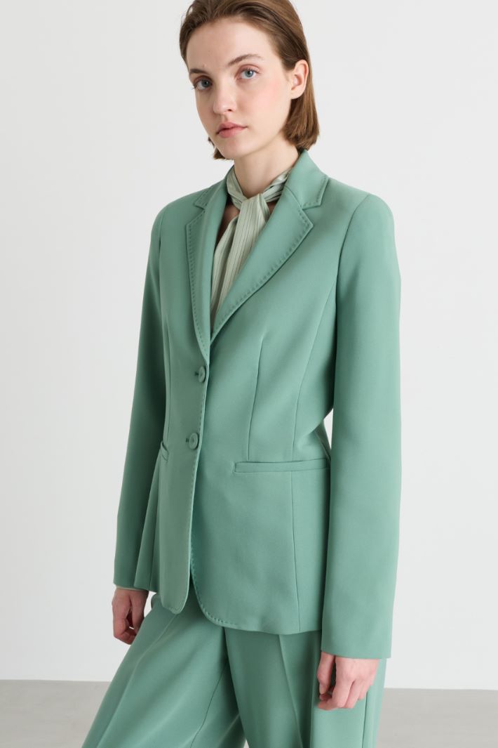Single-Breasted Cady Blazer - GREEN - Intrend - 2