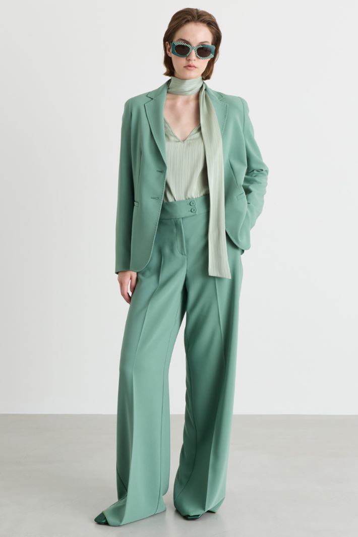 Single-Breasted Cady Blazer - GREEN - Intrend