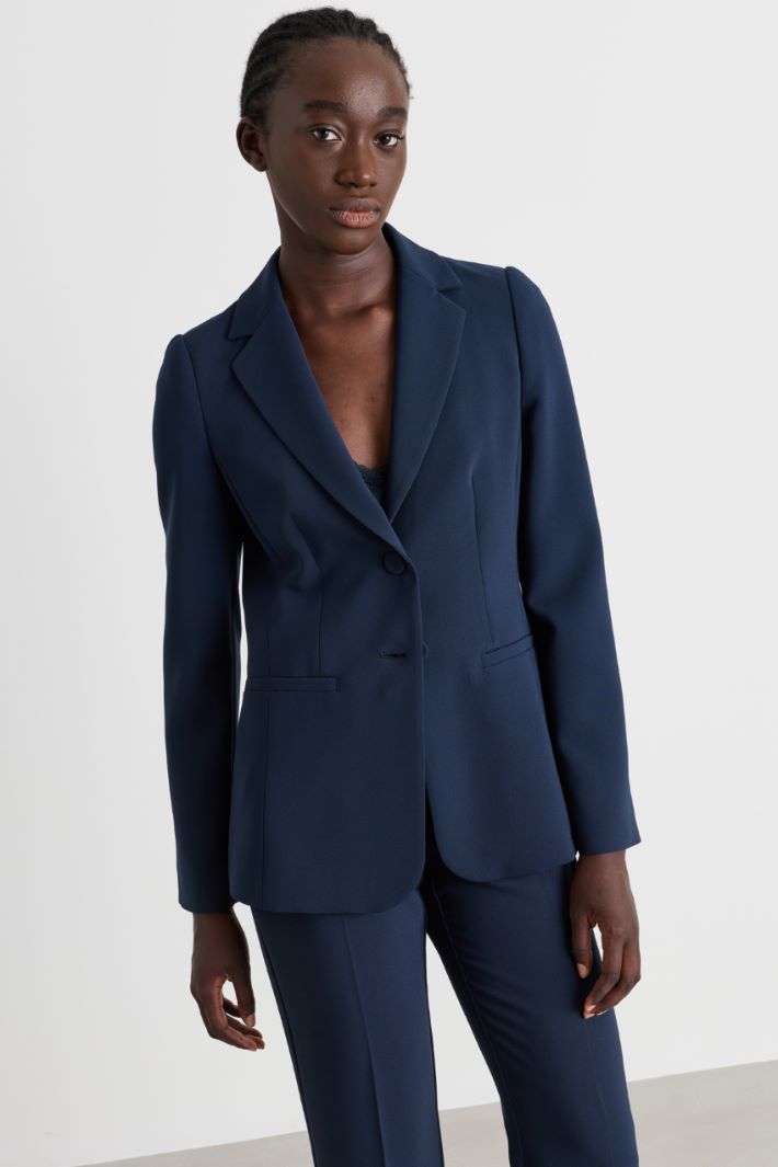 Single-Breasted Cady Blazer - BLUE - Intrend - 2