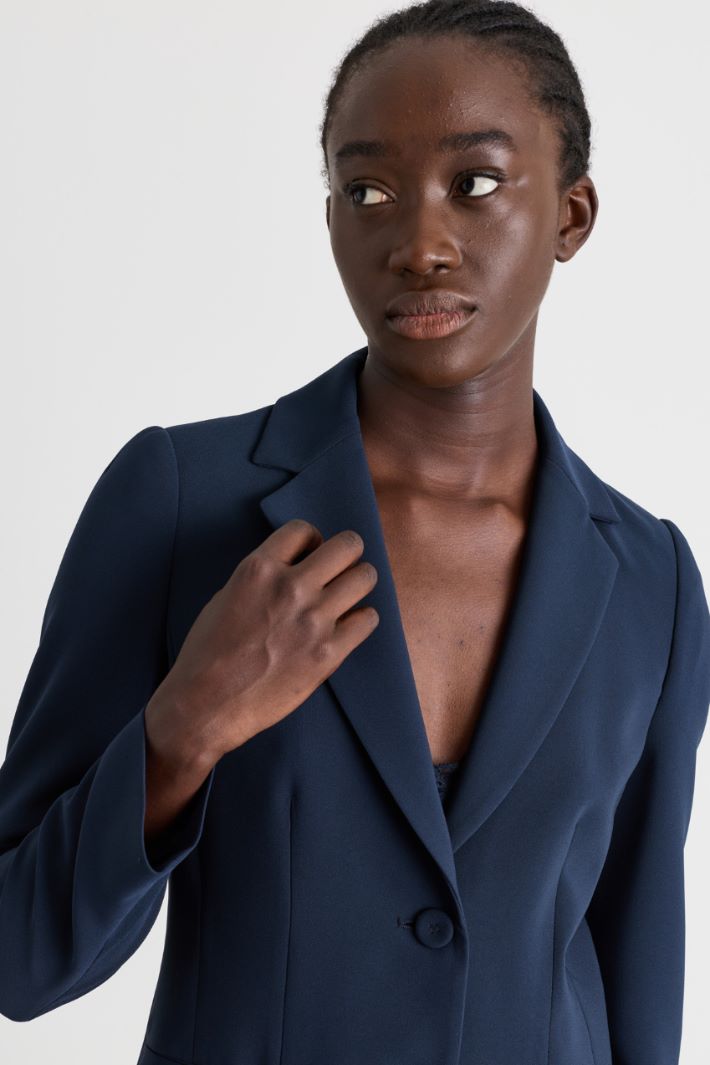 Single-Breasted Cady Blazer - BLUE - Intrend - 3