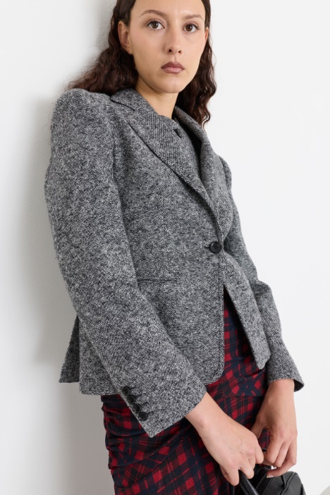 Blazer in tweed di lana e seta