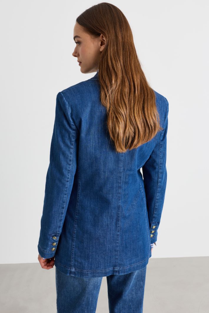 Single-Button Denim Blazer - BLUE - Intrend - 4