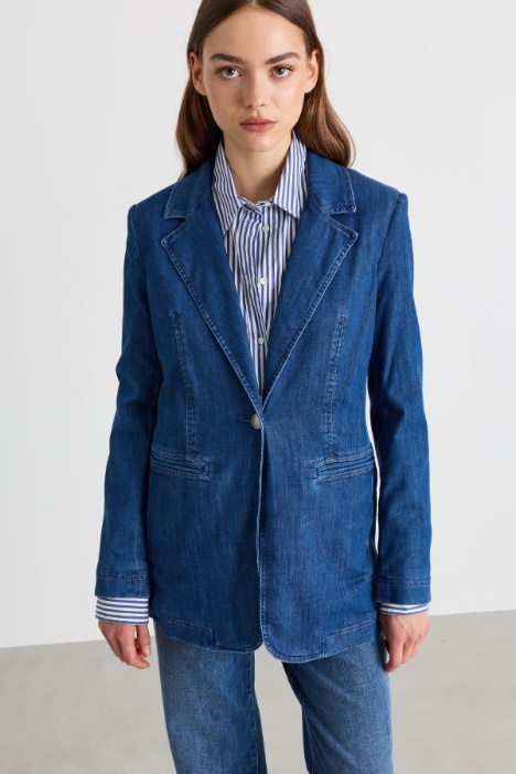 Single-Button Denim Blazer - Intrend
