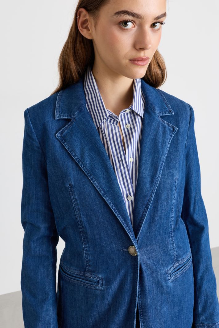Single-Button Denim Blazer - BLUE - Intrend - 3