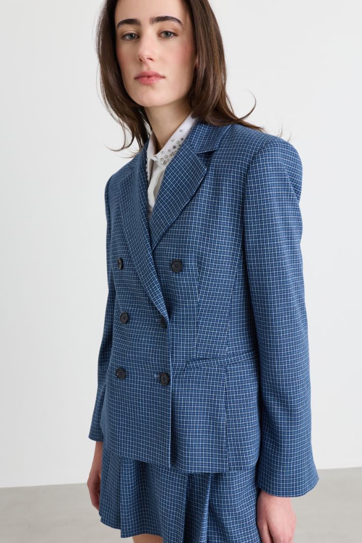 Slim Double-Breasted Blazer - BLUE - Intrend - 3