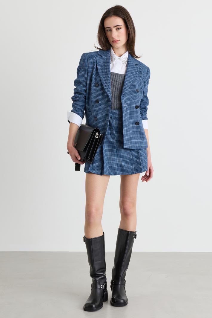 Slim Double-Breasted Blazer - BLUE - Intrend