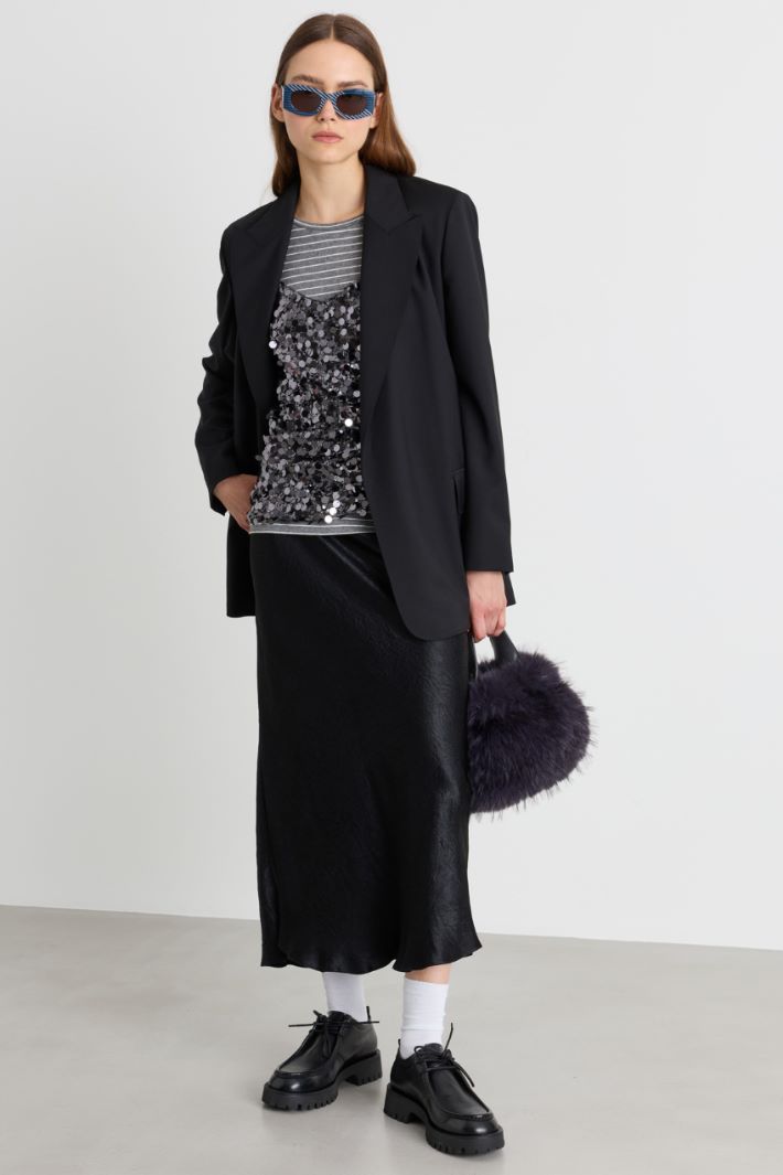 Blazer in tela con cintura - NERO - Intrend