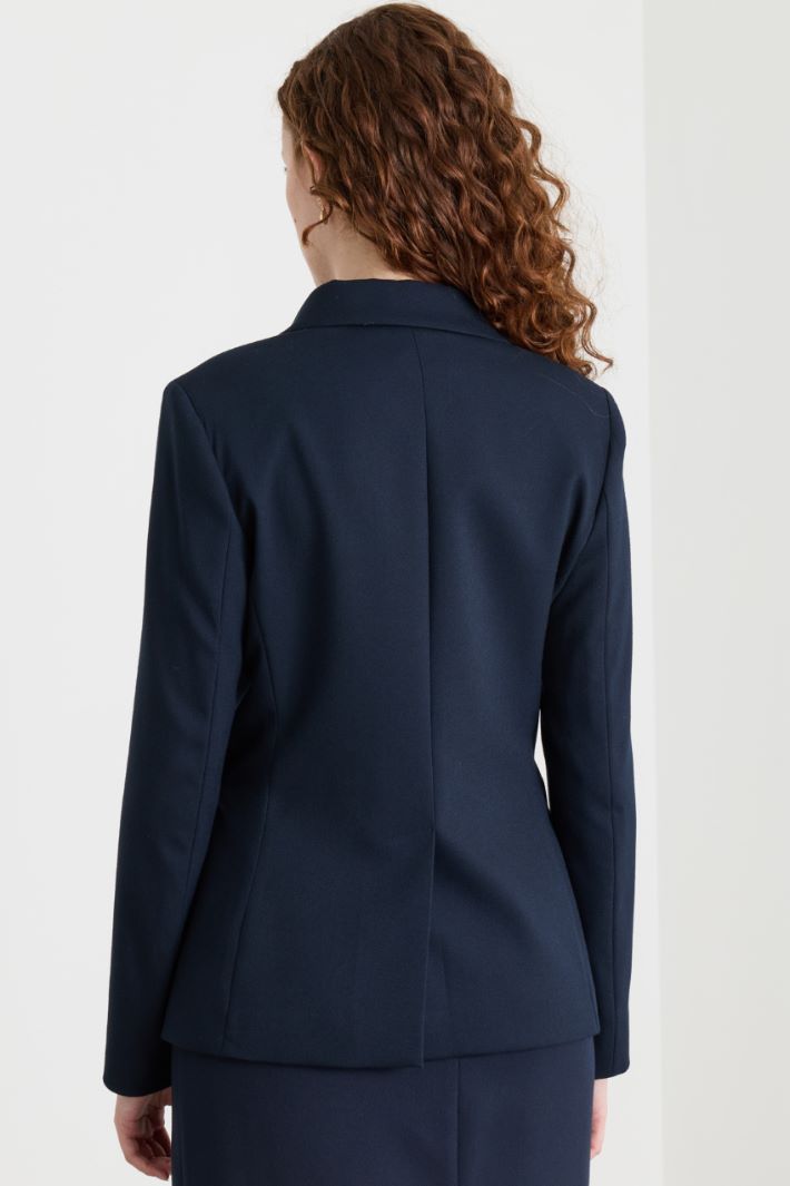 Slim Single-Breasted Blazer - BLUE - Intrend - 4