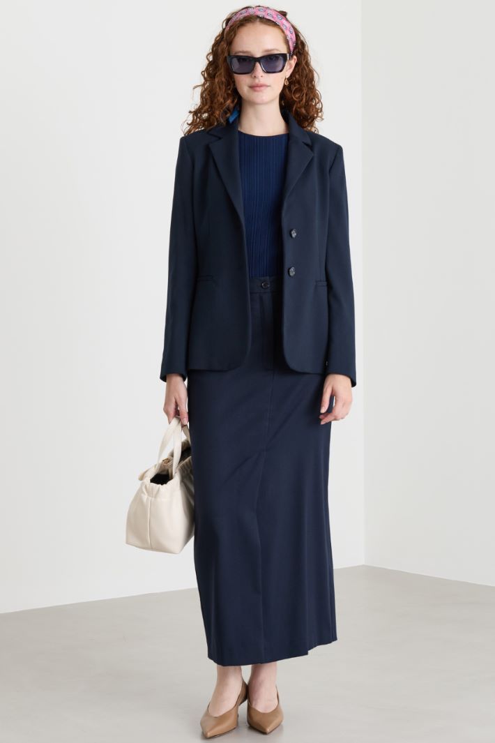 Slim Single-Breasted Blazer - BLUE - Intrend