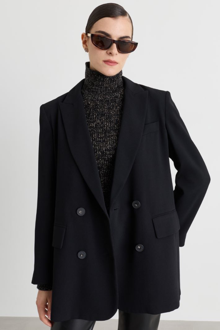 Blazer doppiopetto in raso opaco - NERO - Intrend - 2