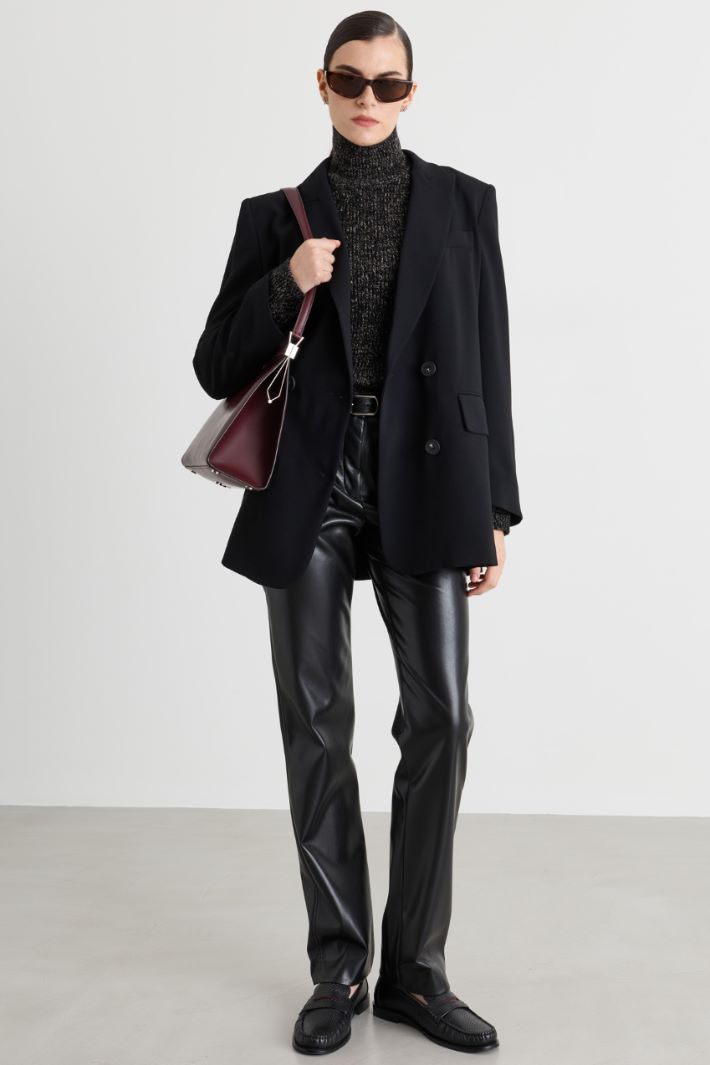 Blazer doppiopetto in raso opaco - NERO - Intrend