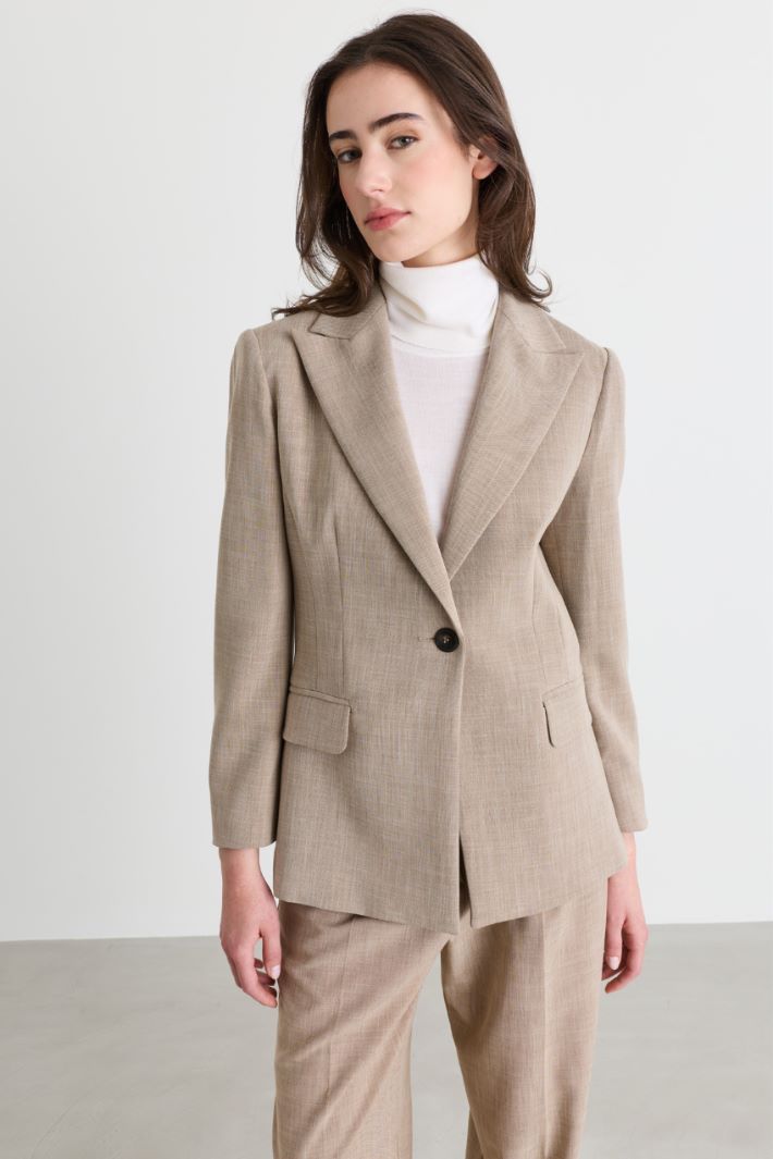 Blazer gessato con bottone singolo - BEIGE - Intrend - 2