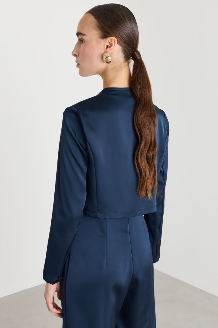 Cropped jacket in fluid satin - BLUE - Intrend - 4
