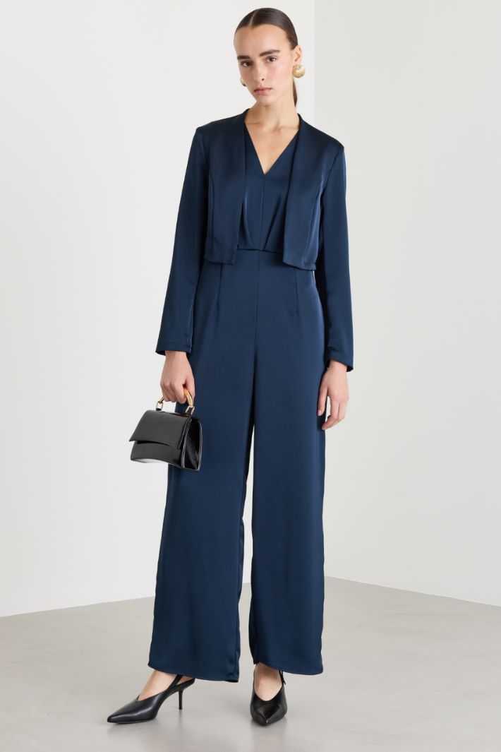 Cropped jacket in fluid satin - BLUE - Intrend