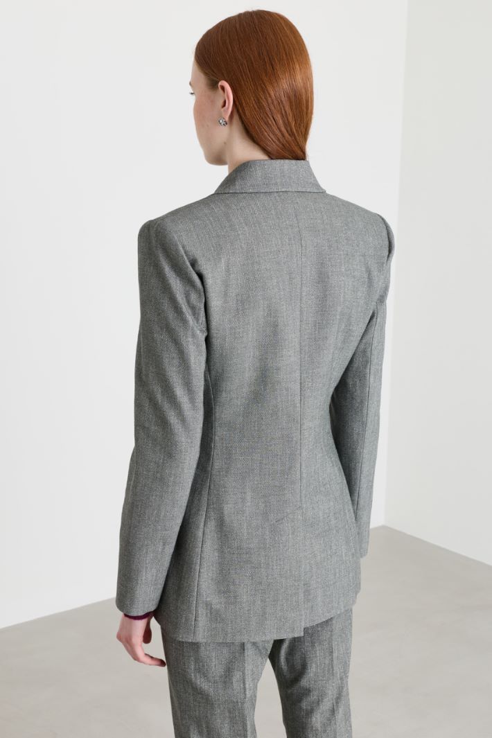 Double-breasted twill blazer - GREY - Intrend - 4