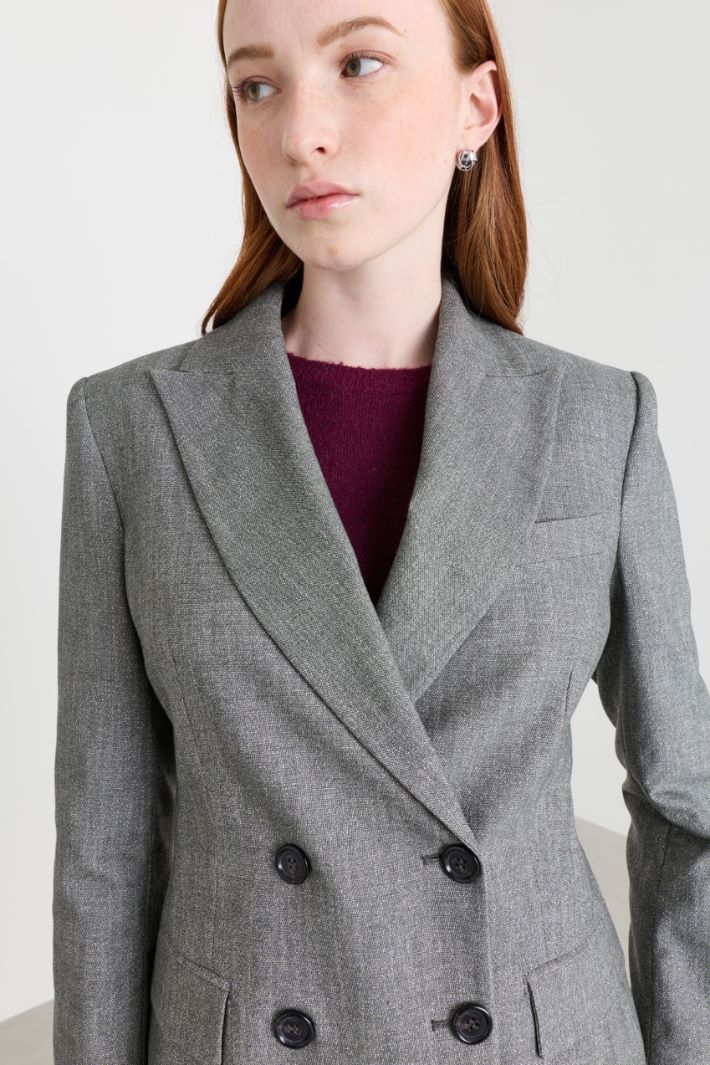 Double-breasted twill blazer - GREY - Intrend - 3