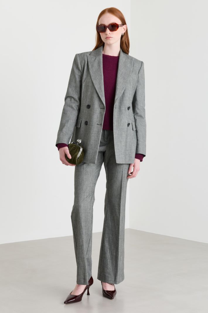 Double-breasted twill blazer - GREY - Intrend