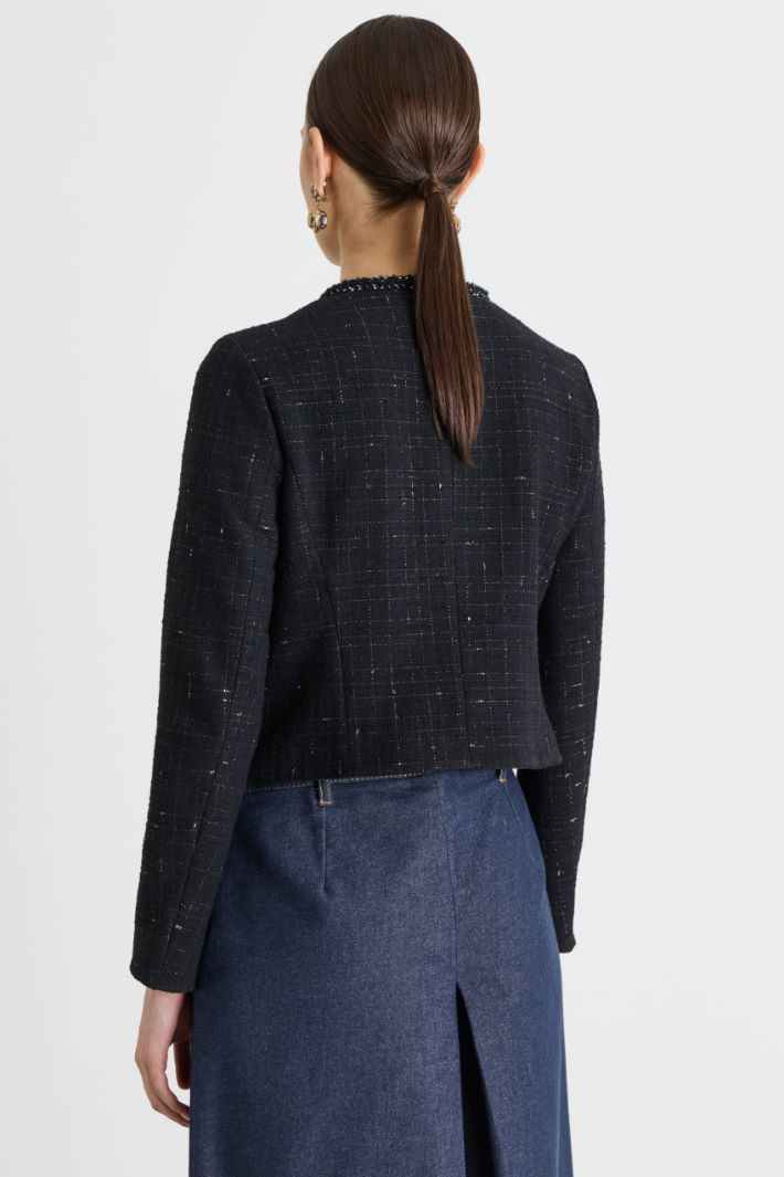 Slim-fit basketweave jacket - BLACK - Intrend - 4