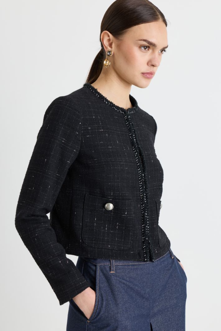 Slim-fit basketweave jacket - BLACK - Intrend - 3