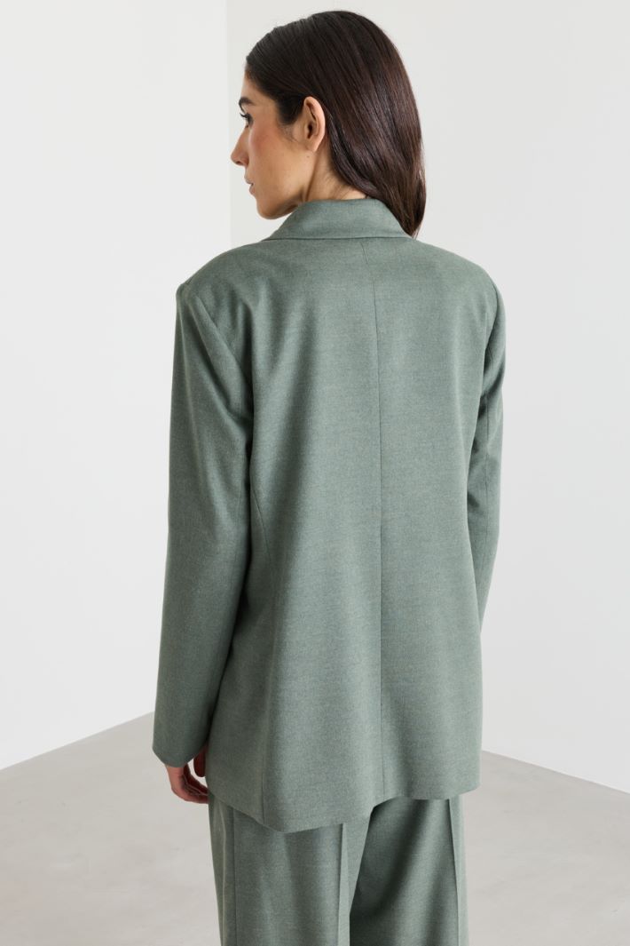 Double-breasted mélange twill blazer - GREEN - Intrend - 4