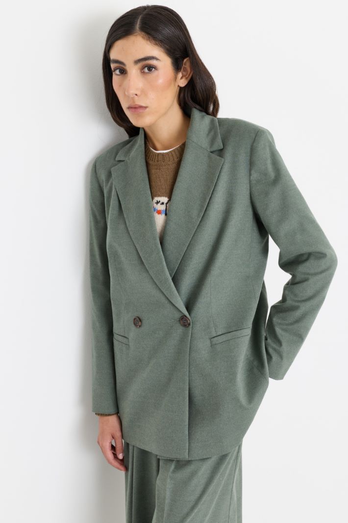 Double-breasted mélange twill blazer - GREEN - Intrend - 2