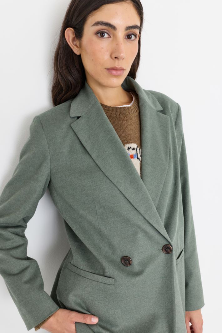 Double-breasted mélange twill blazer - GREEN - Intrend - 3