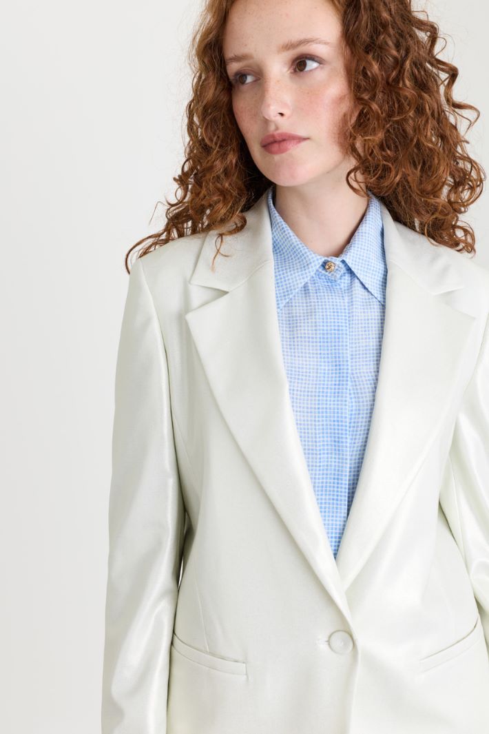 Laminated fabric blazer - WHITE - Intrend - 3