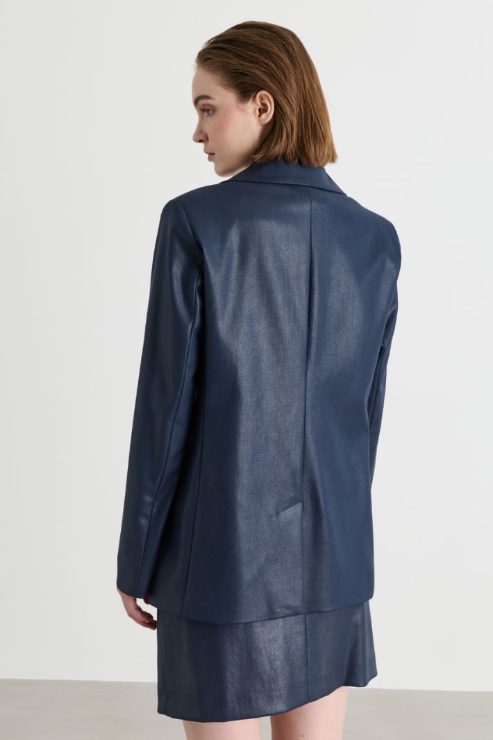 Laminated fabric blazer - BLUE - Intrend - 4