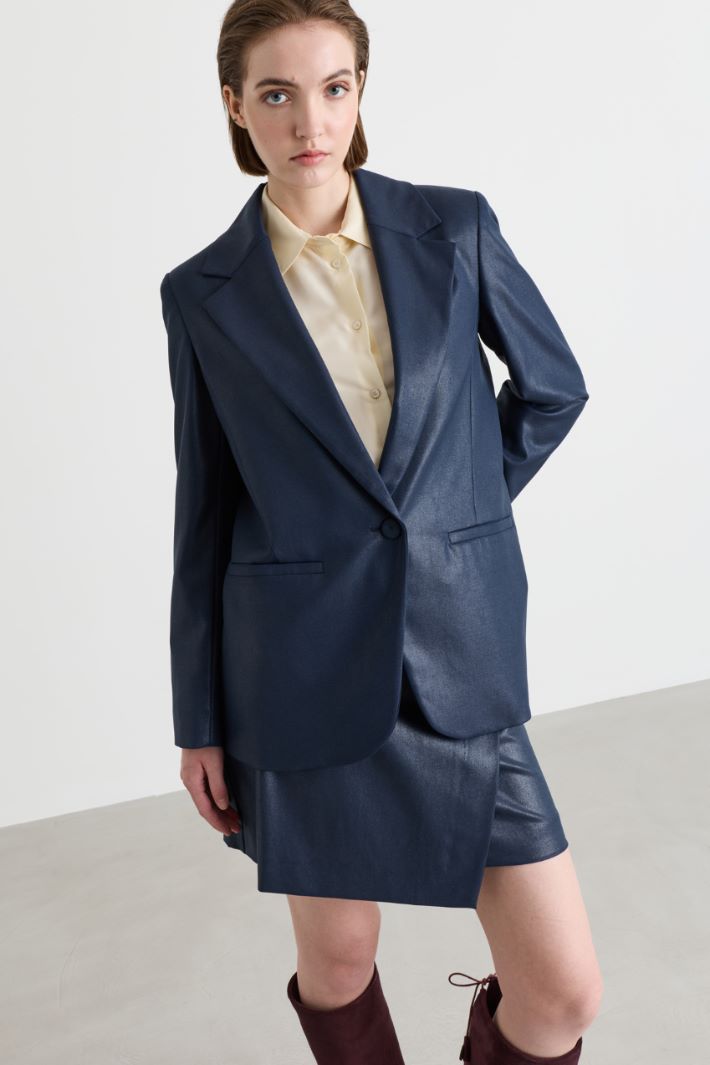 Laminated fabric blazer - BLUE - Intrend - 2