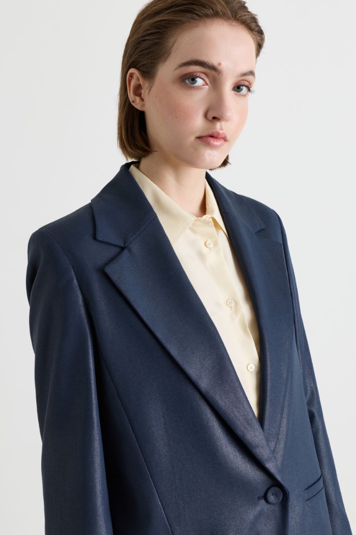 Laminated fabric blazer - BLUE - Intrend - 3