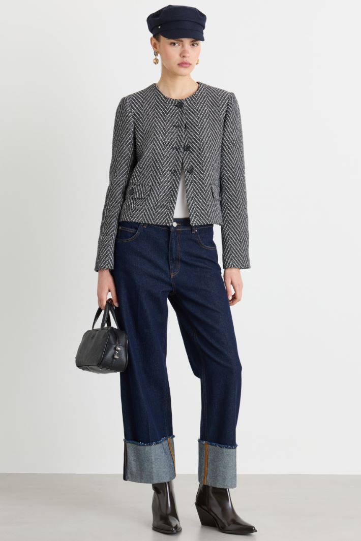 Boxy basketweave jacket - BLACK - Intrend