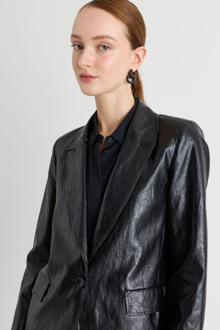 Blazer in tessuto spalmato - NERO - Intrend - 3
