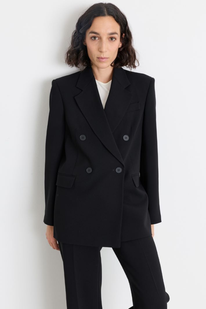 Double-breasted cady blazer - BLACK - Intrend - 2