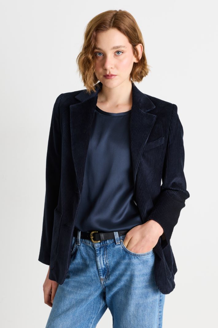 Pure cotton corduroy blazer - BLUE - Intrend - 2