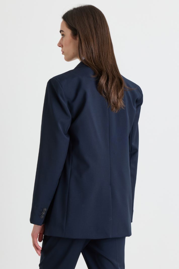 Blazer doppiopetto in tela - BLU - Intrend - 4