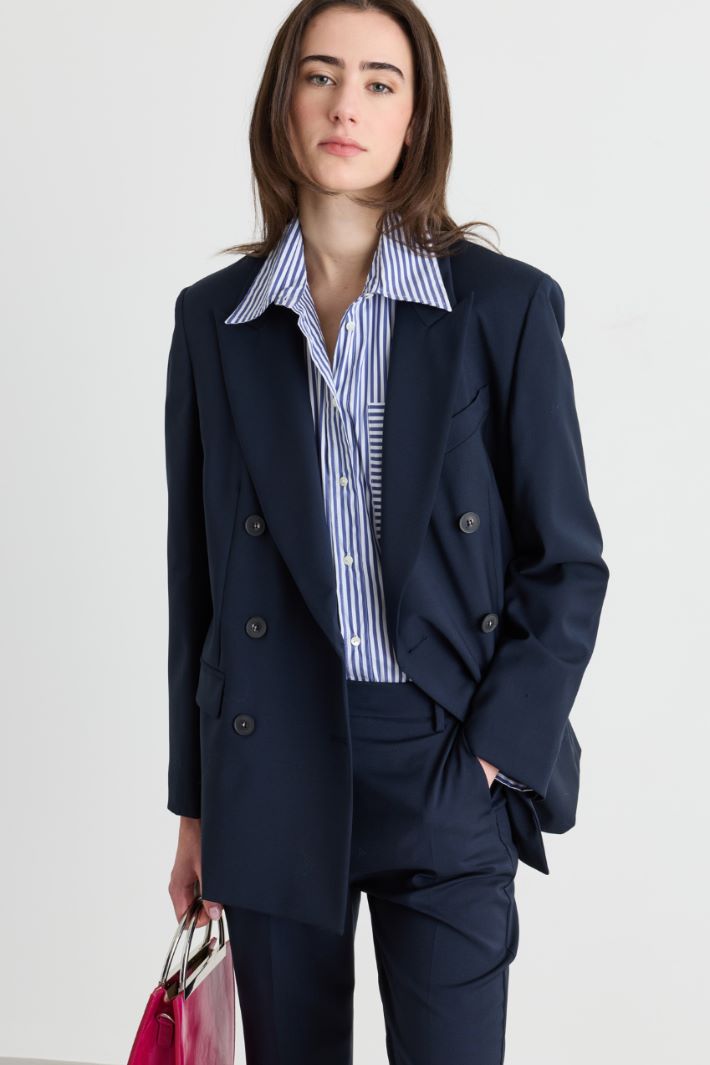 Blazer doppiopetto in tela - BLU - Intrend - 2